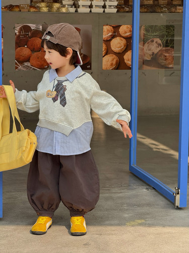 儿童polo领卫衣春秋装2026韩国男童长袖假两件拼接上衣萝卜裤套装