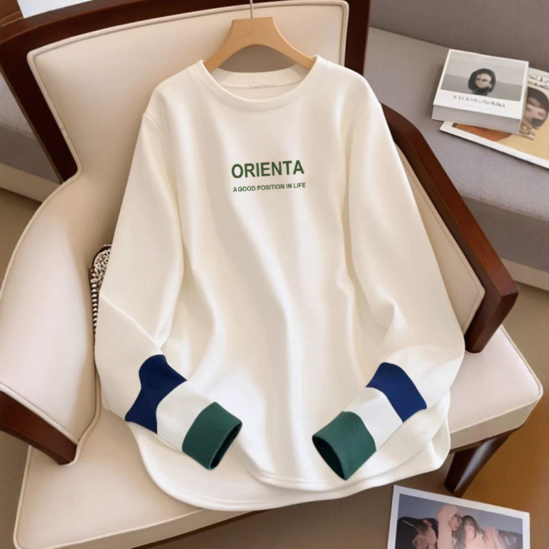 早春薄款长袖t恤女2026新款韩版宽松大妈女装拼接洋气遮臀上衣潮