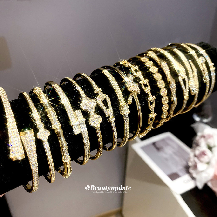 18k真金电镀锆石蛇形开口手镯欧美时尚百搭手环小众设计感手饰女