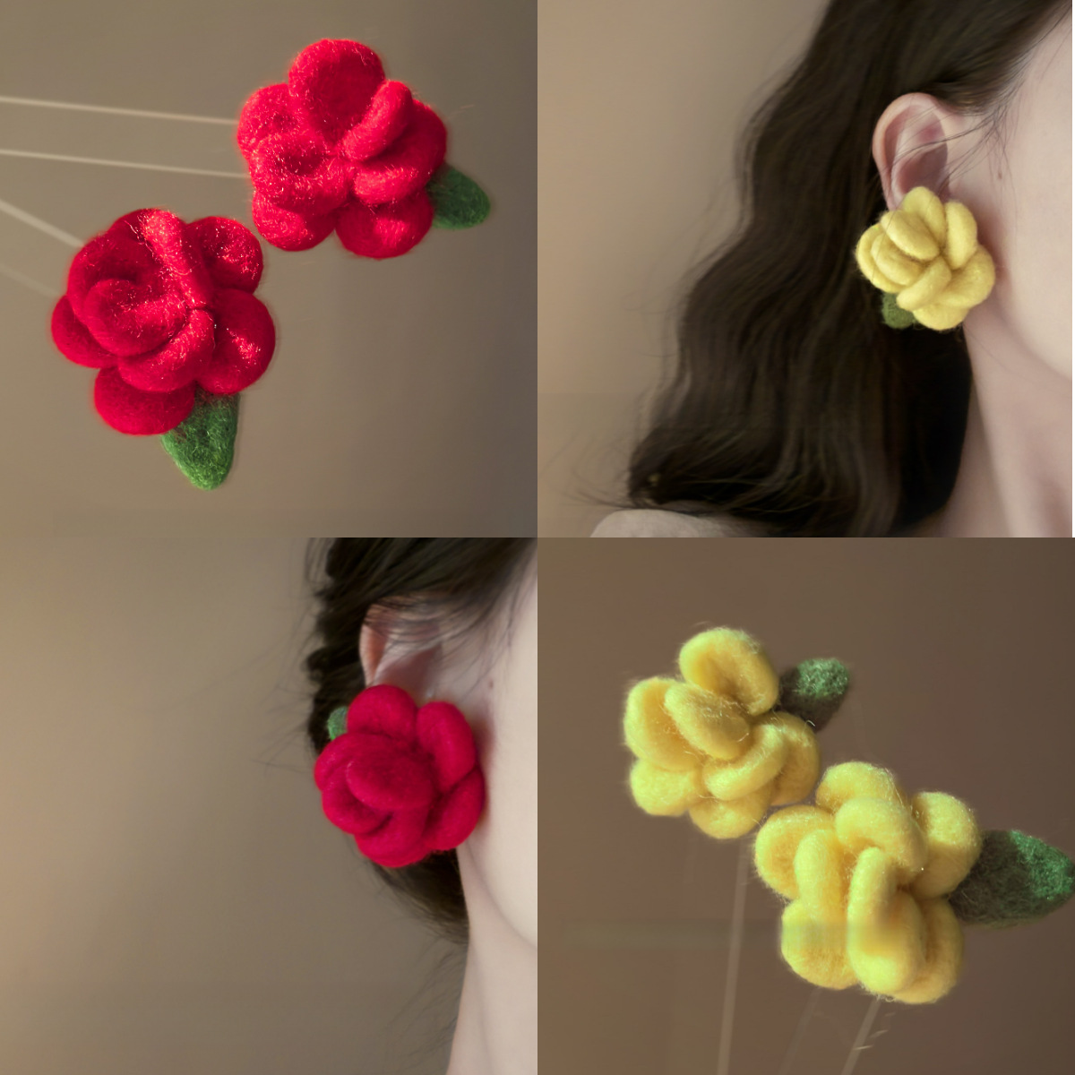 银针布艺丝绵花朵耳钉超仙甜美气