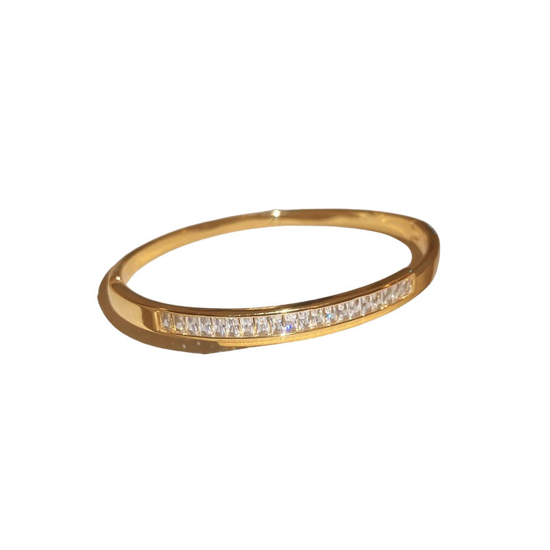 REAL GOLD ELECTROPLATING DIAMONDS LETTER OPEN-ENDED BRACELET NICHE VERSATILE BRACELET 2024 NEW LIGHT LUXURY HIGH-END HAND JEWELRY WOMEN