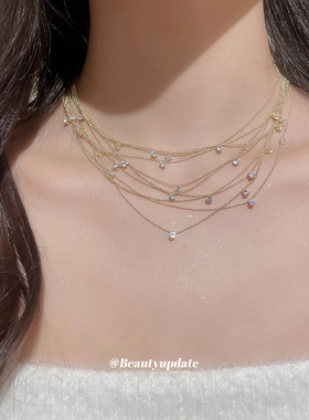 韩系ins锆石多层流苏项链冷淡风