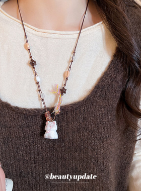 美拉德复古亚克力星星小猫吊坠项