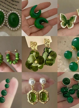 银针绿色系蝴蝶花朵珍珠耳钉小清新高级感耳环夏季时尚新款耳饰女