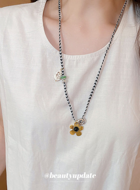 银丝线玉髓花朵吊坠项链新中式复