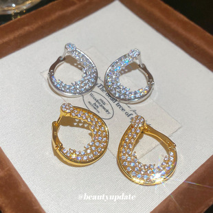 18K真金电镀锆石扭曲花朵耳扣轻奢高级感耳环小众设计感气质耳饰