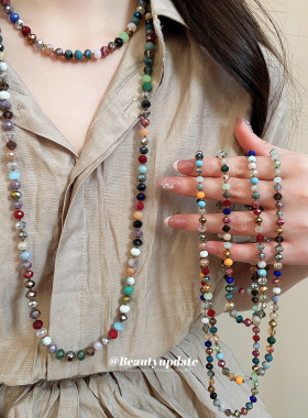 民族风彩色水晶串珠项链波西米亚