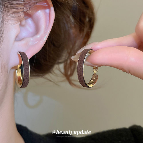 银针韩国绒圆形耳圈复古美拉德小