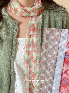 田园风格子碎花网纱丝巾项链超仙