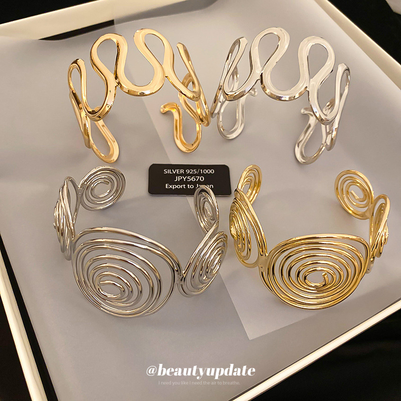 欧美跨境金属波浪手环小众时尚高