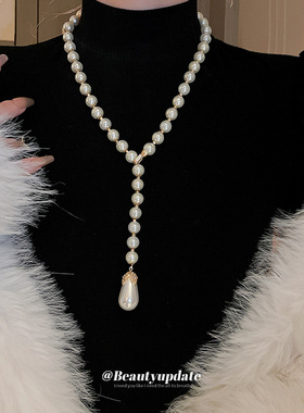 施家同款镶钻水滴项链法式轻奢气