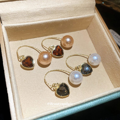 新款镶钻爱心珍珠耳钩精致优雅通