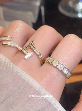 14k真金电镀锆石贝母开口戒指小