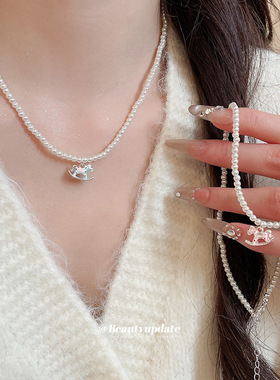 滴油小马吊坠珍珠项链复古小众本