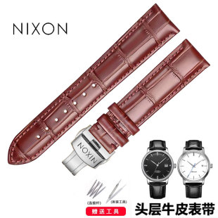 尼克松NIXON手表带真皮蝴蝶扣男女通用机械牛皮表链16/18/19/20mm