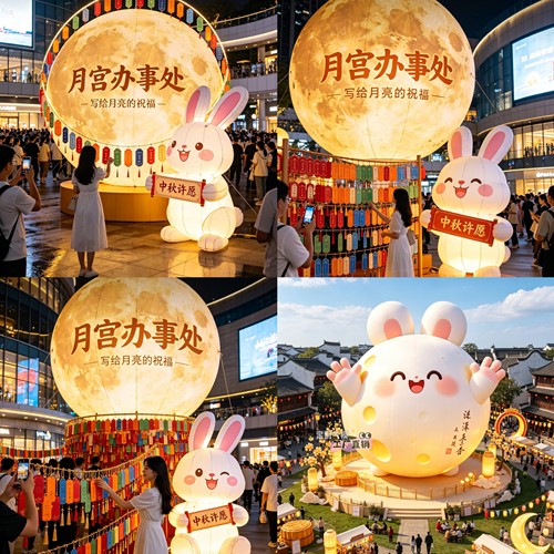充气月球气模中秋节网红玉兔月兔抱月饼大型发光月亮美陈装饰气模
