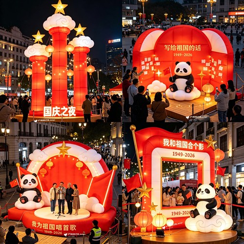 充气网红节日活动发光打卡通定制广告气模大造型国庆华表相框熊猫