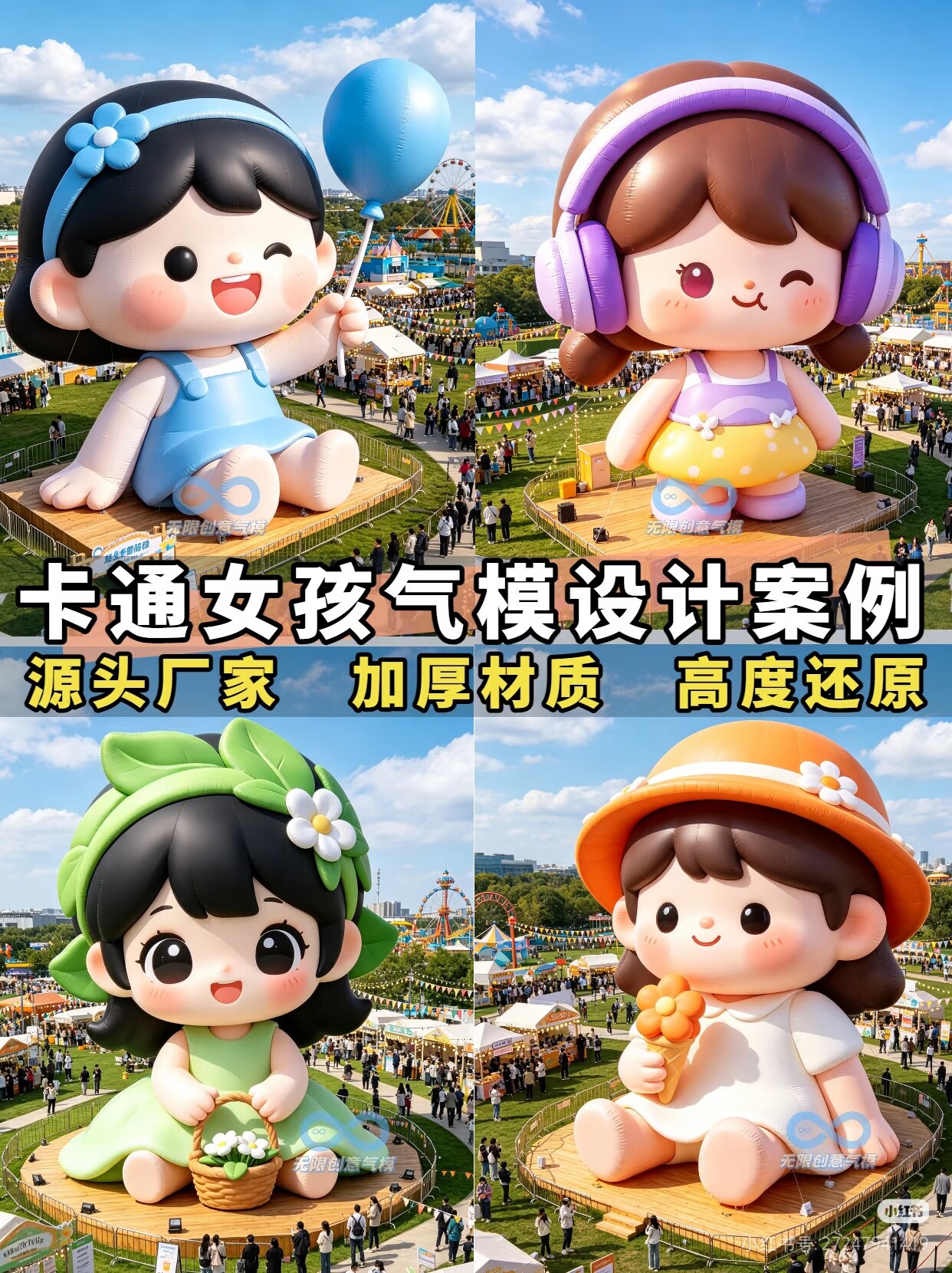 充气网红节日活动发光打卡通毛绒定制爱心花小广告气模大造型女孩