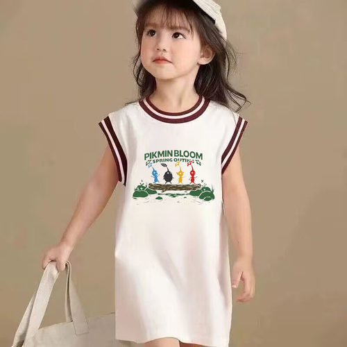 Pikmin皮克敏儿童无袖t恤女童装纯棉衣服夏网红爆款T恤裙女孩宝宝