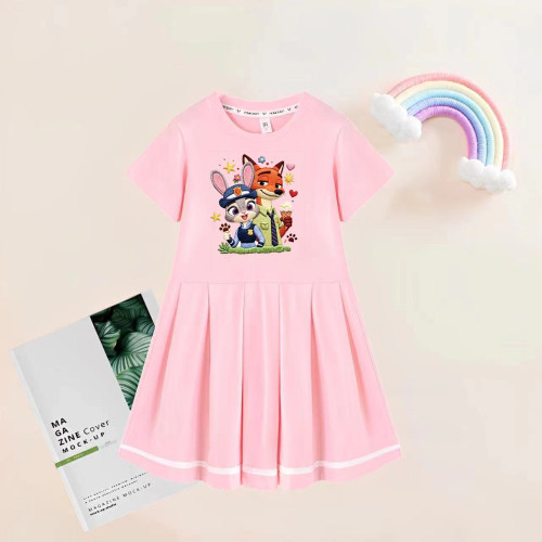 女童超仙疯狂动物城朱迪尼克短袖连衣裙2026夏新款纯棉女孩裙子