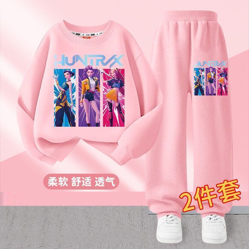 跨境春秋季新款猎魔女团圆领卫衣长裤气质款校园少女两件套潮长裤