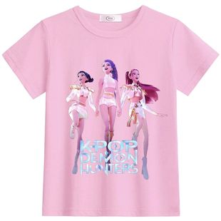 半袖 2025新款 纯棉夏季 儿童短袖 上衣卡通kpop猎魔女团周边夏装