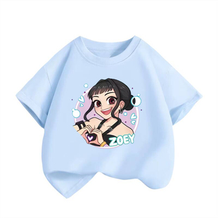 Kpop猎魔女团佐伊女童纯棉圆领新款夏季儿童短袖T恤休闲套头上衣