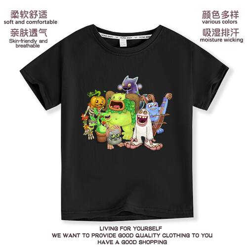 新款My Singing Monsters怪兽音乐会男女童装夏装纯棉夏天短袖T恤