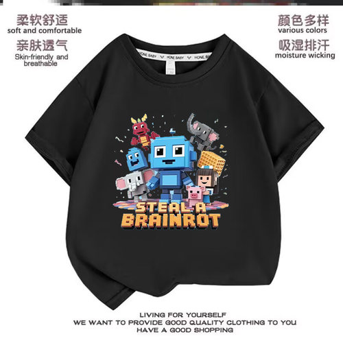 跨境游戏Steal a Brainrot 67号偷走脑红山海经短袖T恤男女童上衣