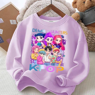 Kpop新款猎魔女团儿童薄款卫衣舒适上衣可爱男女童装衣服圆领上衣