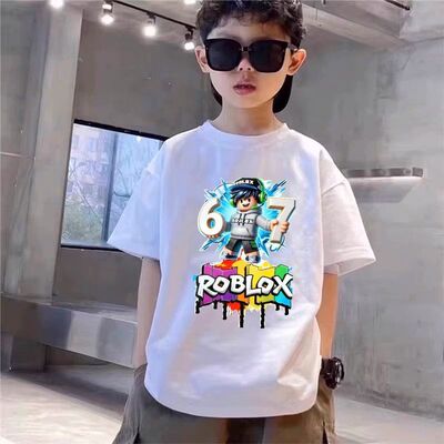 2026夏季新款67男童潮流短袖上衣T恤百搭爆款儿童大童ROBLOX新款