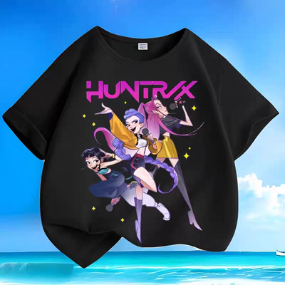 KPOP猎魔女团HUNTRIX印花短袖T恤男女童宽松圆领夏季上衣休闲百搭