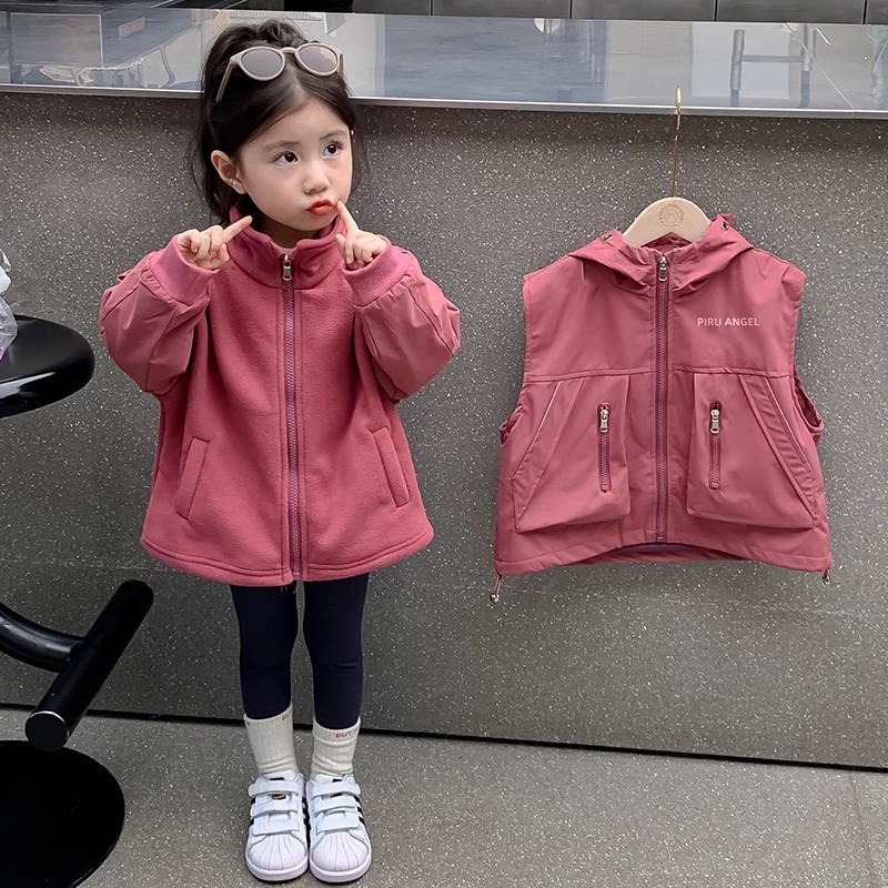 女童春秋款连帽马甲两件套