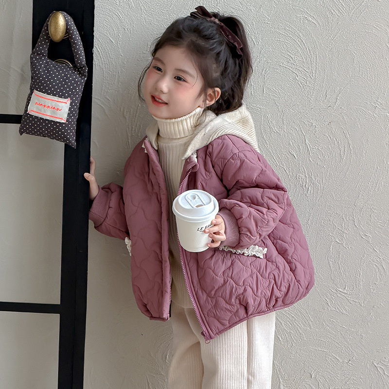 女童夹棉外套2025秋冬新款儿童加厚连帽上衣冬季女宝宝加绒冬装