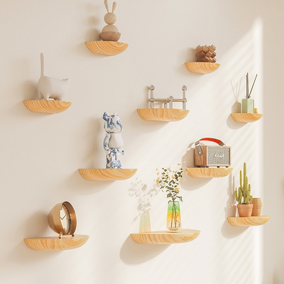 北欧原木壁挂式半圆式摆件置物架墙面装饰收纳架家居陈列架实木板
