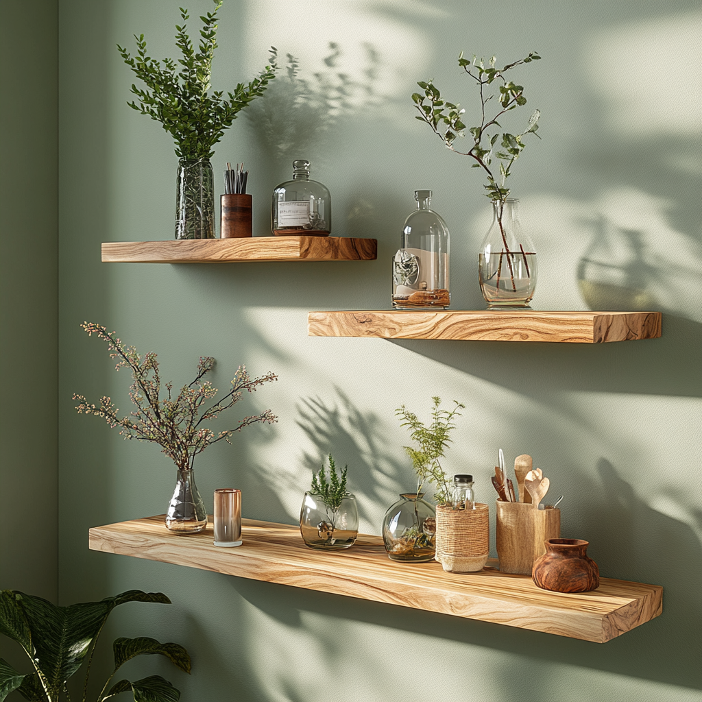 香樟木置物架一字隔板实木书架客厅书房展示架厨房墙上多层收纳架