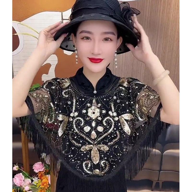 流苏披肩女夏季圆领网纱图片