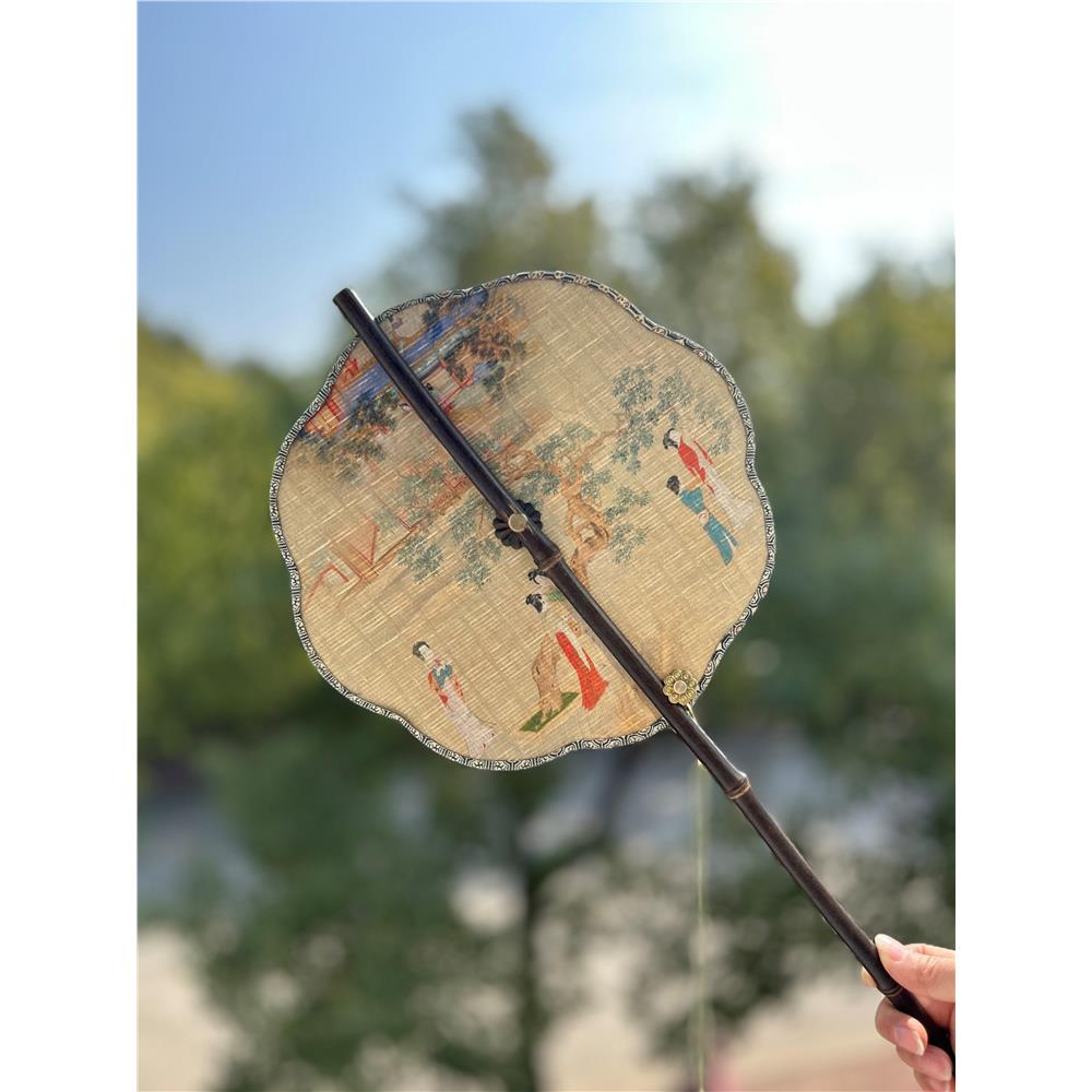 古风紫竹腰扇可卷曲长柄