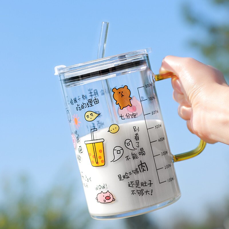 大容量水杯女1ml玻璃杯带