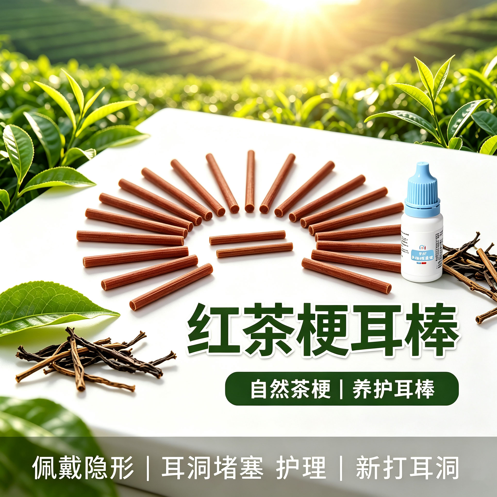 茶梗耳钉女时尚圆形茶梗耳饰自然耳钉