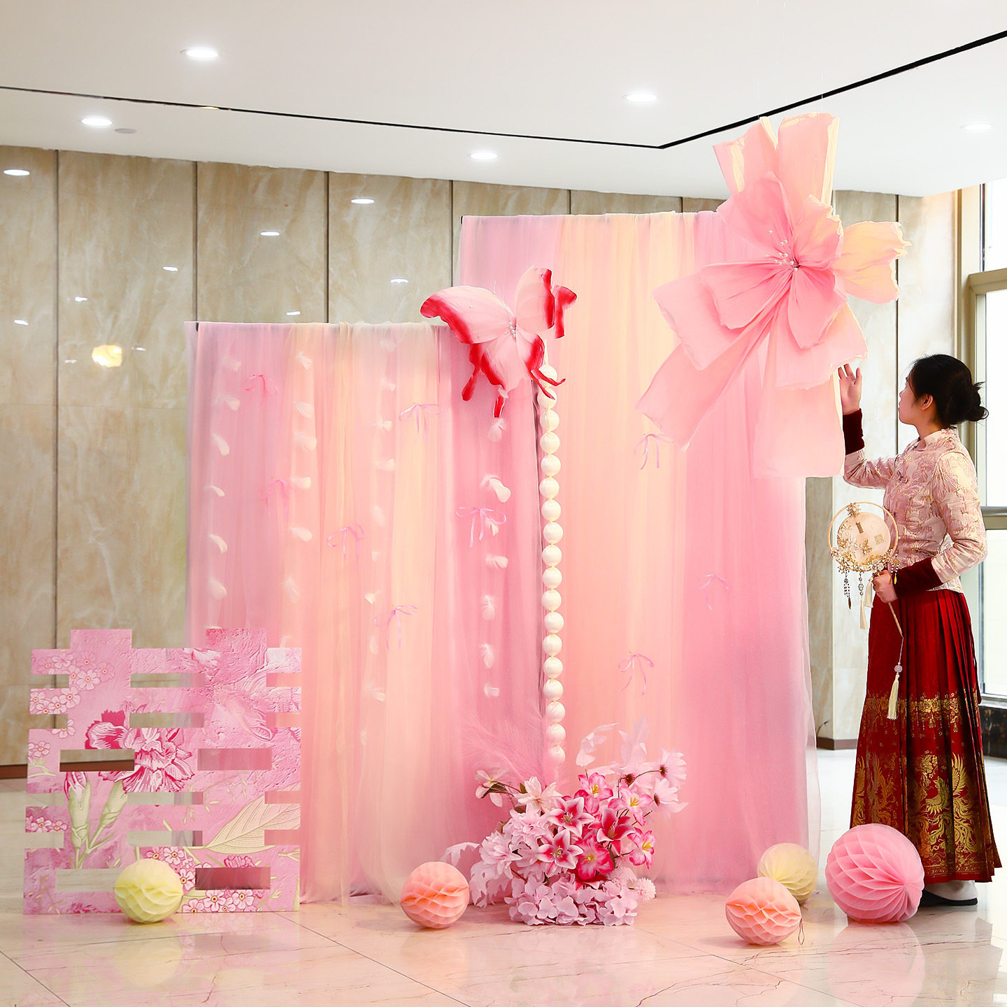 吾家婚品粉色婚房布置套餐婚礼装饰客厅晨袍纱幔拍照背景结婚喜字