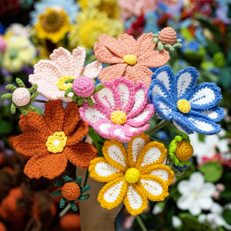 纯手工钩织带花苞格桑花送男女友朋友表白搭配编织花束室内摆件