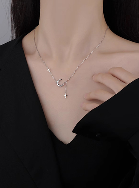 925银月亮流苏项链轻奢小众