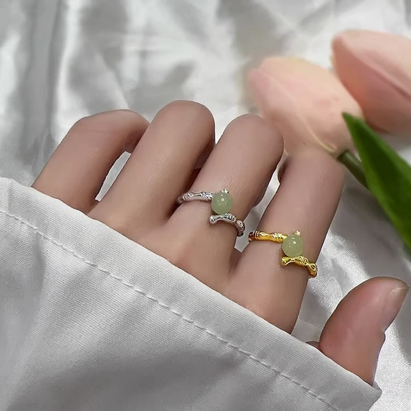 女925银和田玉竹节戒指独特设计