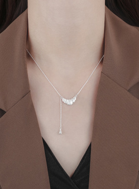 92银女锁骨链牛角包灵动流苏项链