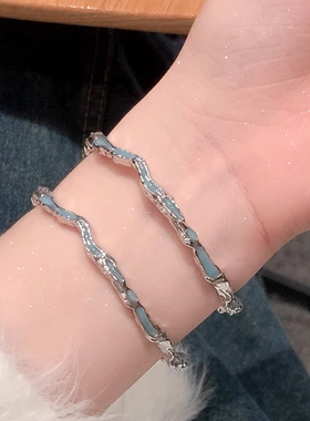 女925银蓝色海浪手镯不规则液态