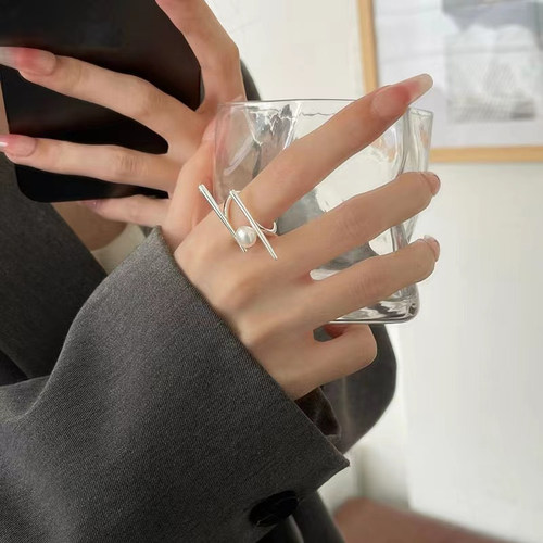 女925银小众珍珠筷子戒指冷淡风