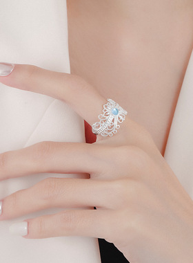 女925银食指戒镂空花丝戒指