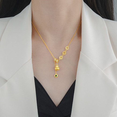 金色福字葫芦流苏项链女锁骨链