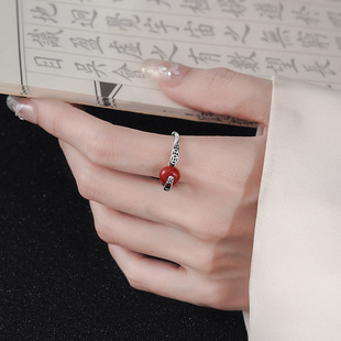 925纯银钱币平安扣戒指女复古做旧时来运转食指戒ins气质国风指环